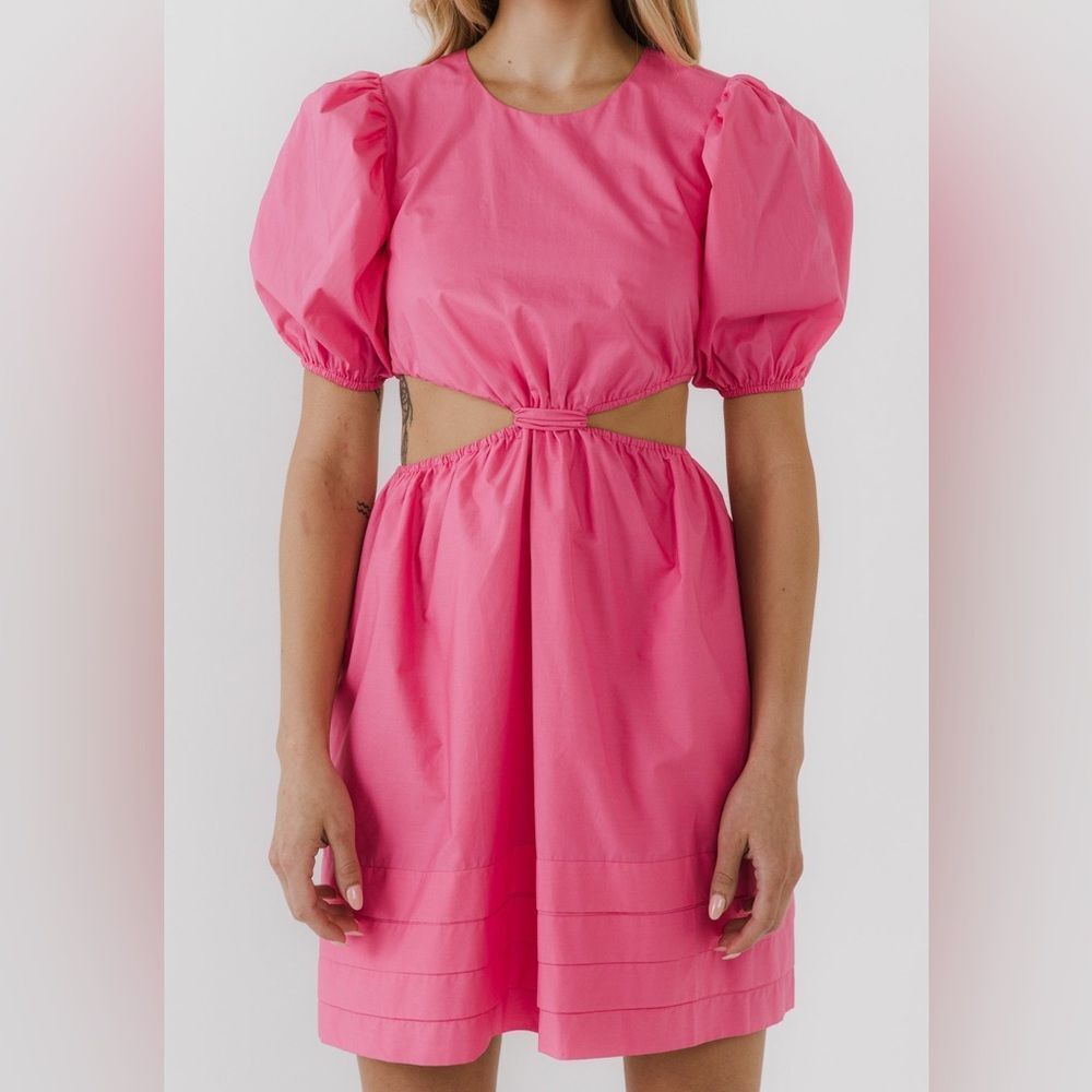 English Factory Pink Puff Sleeve Mini Dress